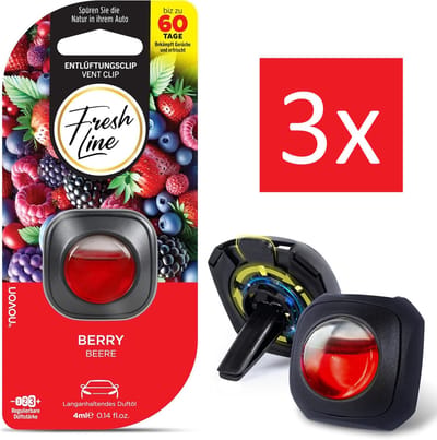 Fresh Line® - Auto Luchtverfrisser Clip 3 stuks - Berry - 3 x 4ml - tot 60 dagen