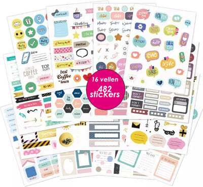 Joyage Bullet journal stickers Deluxe - 482 stickers - Planner stickers voor agenda - Bullet journal producten - Stickers volwassenen - Kado vrouwen - Bullet journal accesoires - Black friday 2024 deals