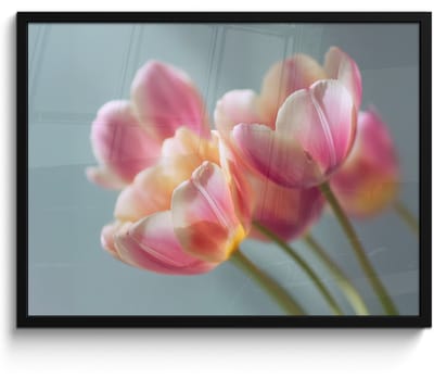Poster in lijst - Fotolijst 80x60 cm - Posters - Tulpen - Roze - Stelen - Posterlijst zwart - Decoratie - Wanddecoratie woonkamer - Muurdecoratie slaapkamer