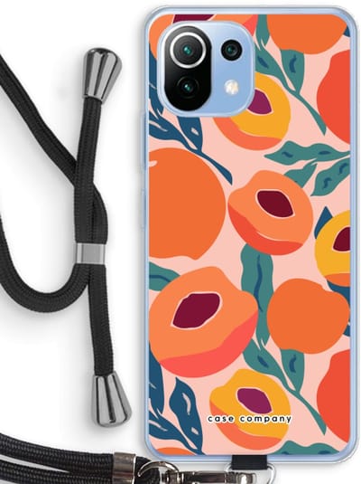 Case Company® - Hoesje met koord geschikt voor Xiaomi Mi 11 Lite hoesje met Koord - Perzik - Telefoonhoesje met Zwart Koord - Bescherming aan alle Kanten en Over de Schermrand