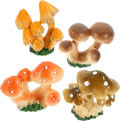 Paddestoel Beeldjes Set - Miniatuur Ornamenten - Tuin Decoratie - Hars Materiaal - 4 Stuks - Gekleurd