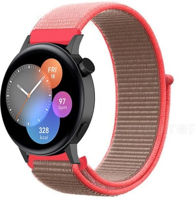 Nylon bandje geschikt voor Huawei GT 3 42mm / Huawei GT 3 Pro 43mm / Huawei GT 2 42mm - Neon Pink