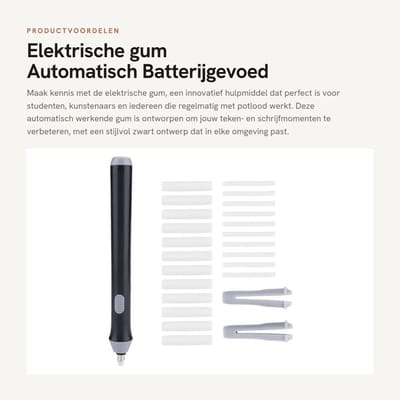 Dailygoods - Elektrische gum - Automatisch - Batterijgevoed - Zwart - Gumvullingen - Perfect voor creatief gebruik - Handig voor studenten