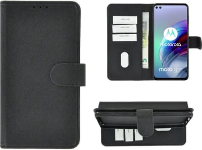 Hoesje Geschikt voor Motorola Moto G100 - Bookcase Wallet Zwart Cover