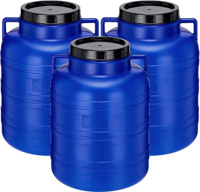 Garronda 3x40L Kunststof Trommel Met Deksel - Regenton - Vat - HDPE - Voedselvat - Tuin Hobbock – Blauw - GD-STE-Barrel-B40L-2B