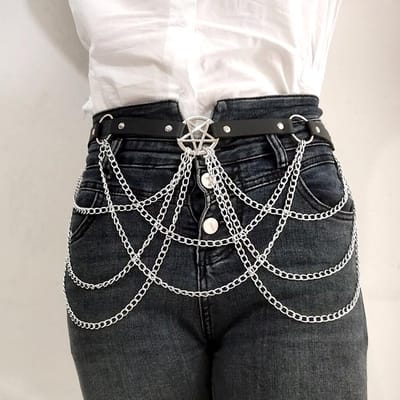 Chaînes de Mode pour Femmes Ceinture de Ventre Chaîne de Ventre en Similicuir pour Chaîne de Ceinture Chaîne de Hanche Bikini Harnais Réglable Chaînes Décoratives black