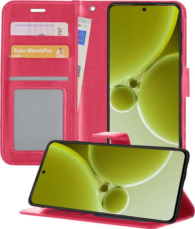 Hoesje - Met Pasjeshouder - Geschikt voor OnePlus Nord 3 - Luxe Bookcase Portemonee - Flip Case - Kunstleer Book Case - Flipcase - Book Cover - Walletcase - Portemonneehoes - Telefoonhoesjes - Donkerroze