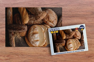 Puzzel Versgebakken broden op houten tafel - Legpuzzel - Puzzel 1000 stukjes volwassenen