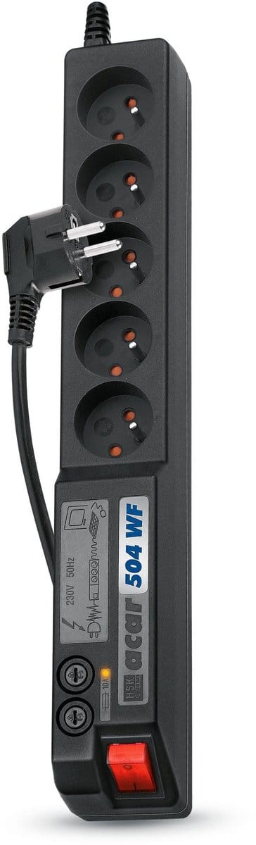Acar 504WF Serie - Overspanningsbeveiliging - 3,0m Kabel - 5 Stopcontacten - Zwart