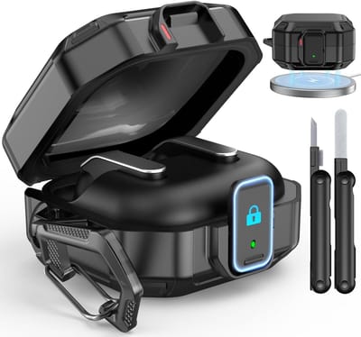Rugged Armor Shockproof Hoesje voor Samsung Galaxy Buds 4 Pro en Buds 4, Volledige Bescherming, Inclusief Reinigingspen en Haak, Zwart