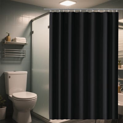 OKWISH Douchegordijnen - Douchegordijn Met Haken, Waterdicht En Wasbaar, Anti-Schimmel Badkamergordijn, Strak Effen Design, Polyester, Zwart, 100x200 cm