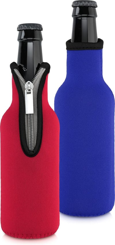 kwmobile 2 Flessenkoeler compatibel met 330ml fles - Voor bier en andere koude drankjes - Van geïsoleerd neopreen - Hoes voor fles in blauw / rood.