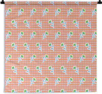 Wandkleed - Wanddoek - Bloemen - Ruiten - Patroon - 180x180 cm - Wandtapijt