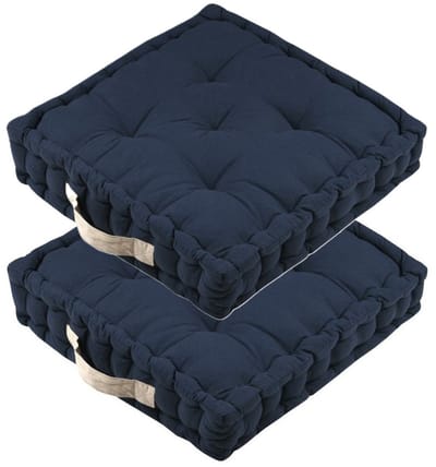 Stof Textile Vloerkussen DUO - 2x - donkerblauw - katoen - 45 x 45 x 10 cm - vierkant - Extra dik - extra zitplaatsen - spelen - gamen - relaxen