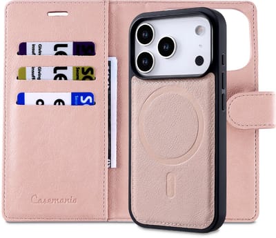 Casemania Hoesje Geschikt voor Apple iPhone 17 Pro - Pale Pink - 2 in 1 Afneembare Bookcase van Lederlook met Fijne Nerf - Geschikt voor MagSafe - Portemonnee Telefoonhoesje met Pasjeshouder en Standaardfunctie