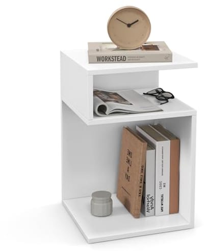 Moderne S-vormige salontafel met opbergruimte - Wit, 3 verdiepingen, 33 x 33 x 50 cm