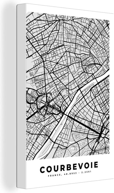 Canvas Schilderij Plattegrond - Kaart - Stadskaart - Frankrijk - Courbevoie - 20x30 cm - Wanddecoratie