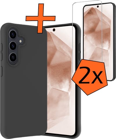 Hoes - Met 2x Screenprotector - Geschikt voor Samsung Galaxy A55 - Sterk & Shockproof - Back Cover - Siliconen Case - Telefoon Hoes - Zwart