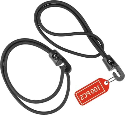 Pack van 100 weerbestendige 25 cm spanbanden met haken - 4 mm rubberen touwen voor camping en zeilspanning