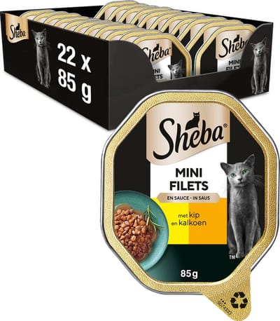 Sheba Kattenvoer - Mini Filets - Kip Kalkoen in Saus - kuipjes 22x85g
