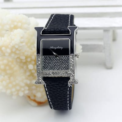 Hetty'S - Horloge - met dubbele H - zwart met Zirconia's