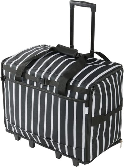 Naaimachine Trolley - Opbergtas Wielen - Naaispullen Opbergen - Gewatteerde Binnenwanden - 63 x 43 x 30cm - Zwart Gestreepte