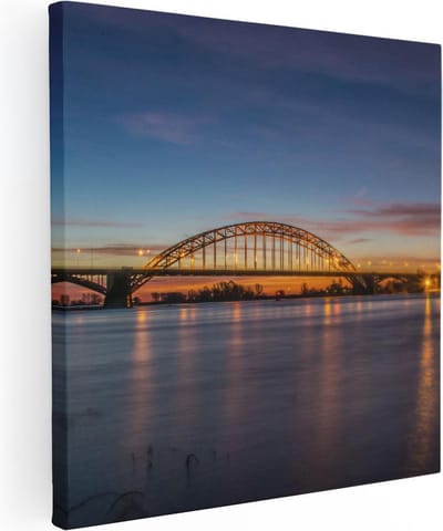 Artaza Canvas Schilderij Nijmegen - 30x30 cm - Klein - Wanddecoratie Brug - Muurdecoratie Zonsondergang - Kamer Accessoires Skyline