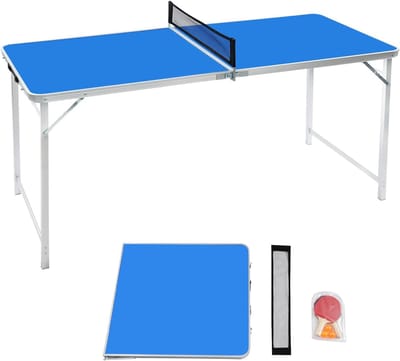 Inklapbare tafeltennistafel - Draagbare pingpongtafel - Binnen spelen - Complete set - 152 x 67 cm - Blauw zilver