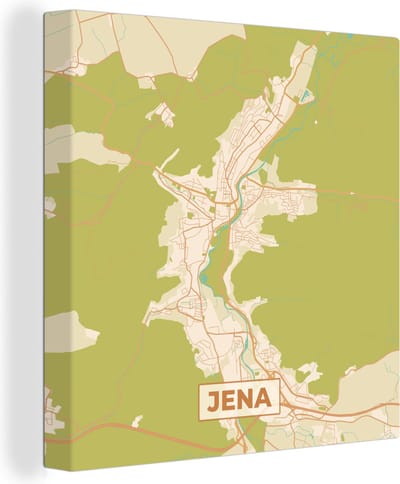 Canvas Schilderij Plattegrond - Jena - Kaart - Stadskaart - Vintage - 20x20 cm - Wanddecoratie