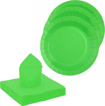 Santex feest/verjaardag servies set - 10x bordjes/25x servetten - felgroen - karton