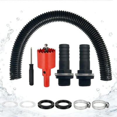 Regenton verbindingsset met regentondoorvoer, slangtule en 500 mm verbindingsslang voor optimale wateropvang en -afvoer