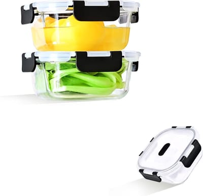 Famanu – Glazen meal prep bakjes 520 ml set 2 met stoomventiel – luchtdicht, magnetron/vriezer/vaatwasser