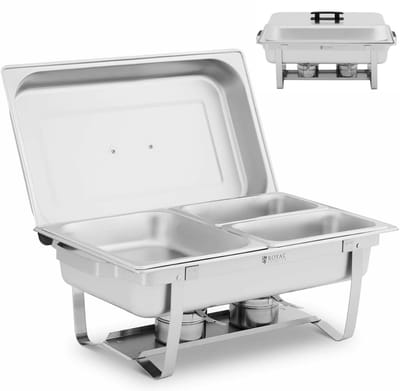 Chafing dish - GN 1/2 - 2 x GN 1/4 - 9 L - 2 Brandstofpan - 295x235x60 / 240x135x65 mm - Royal Catering