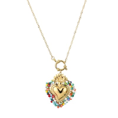 Michelle Bijou - Charms - Ketting met gouden hart - Hart omring door gekleurde steentjes - Stainless steel - Valentijn - Moederdag