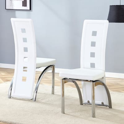 MIVRAY Eetkamerstoel 102,5 cm - Set Van 2 Met Geometrische Rugleuning - Voor Eetkamer - Metaal En PU-Leer Wit Zilver