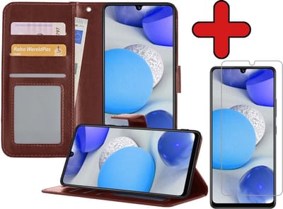 Hoesje - Met Screenprotector - Geschikt voor Samsung Galaxy A42 - Luxe Pasjeshouder - Flipcase - Bookcase Portemonee - Flip Case - Kunstleer Book Case - Book Cover - Walletcase - Portemonneehoes - Telefoonhoes - Bruin