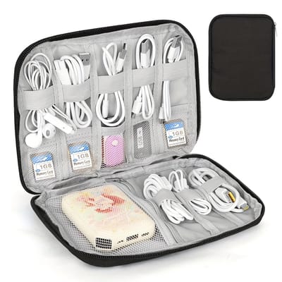 Kabel Organiser-kabel organiser tas-Reis-elektronica-opbergdoos - Draagbaar - Kabelopbergtas - Voor het opbergen van elektronische accessoires - Voor netsnoeren, telefoons, opladers en flashdrives (Zwart - 21*16 - 2 stuks)