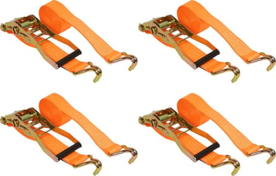 Spanbanden met ratel en haak - 50mm / 5 meter - 3T Capaciteit - TÜV-GS Gecertificeerd - 4 Stuks - Oranje Set