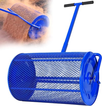 Gazon strooier - Compost roller - Gras verzorgen - Verbeterde T-greep - 61 cm breed - Zilverkleurig