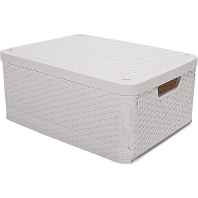 Boîte de rangement pliable blanche, boîte de rangement étanche, conteneur organisateur avec deux poignées, blanc
