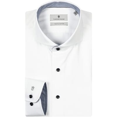 Thomas Maine Overhemd Bari Cutaway Twill Contrast Pied-de-Poule Wit-Blauw / male