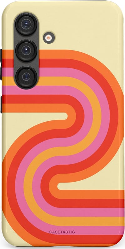 Casetastic hoesje geschikt voor Samsung Galaxy S25 - Dubbellaagse bescherming - Retro wave - Fashion Case - Zand Rood Oranje Roze