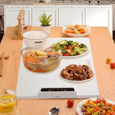 Elektrische warmhoudplaat - Voedselwarmer opvouwbaar - Eten warm houden - Instelbare temperatuur - 378x608 mm - Wit