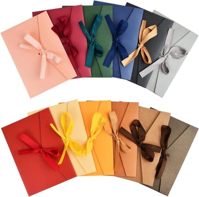 Retro Gekleurde Parelen Papieren Enveloppen met Lint - Elegante Decoratieve Enveloppen voor Kaarten, Uitnodigingen en Feestjes - Perfect voor Kerst, Bruiloften en Verjaardagen