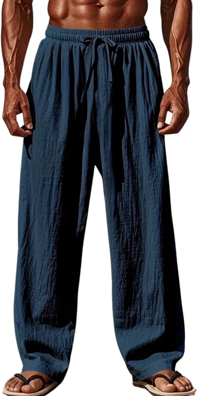 Livano Linnen Broek Heren - Zomerbroek - Volwassenen - Lange Broek - Pantalon - Strandbroek - Zomer - Ibiza Stijl - Marineblauw - Maat S