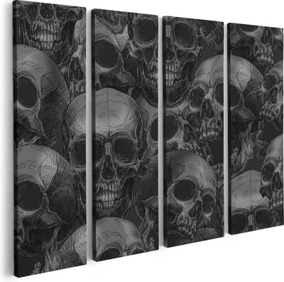 Artaza Canvas Schilderij Vierluik Schedels - Doodshoofden - Doodskoppen - 80x60 - Foto Op Canvas - Canvas Print