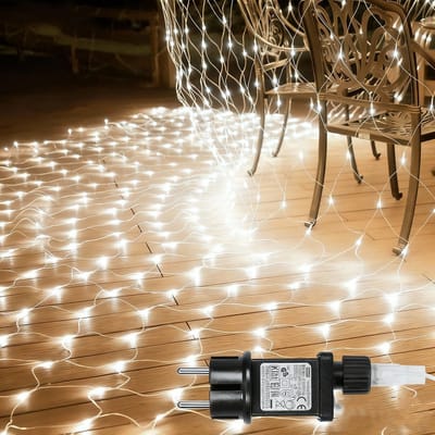 MUPOO Netverlichting LED Lichtgordijn Binnen & Buiten - Voorzien van Geheugenfunctie en 8 Lichtstanden, IP44 Waterdicht, Laag Voltage en Energiezuinig. Perfecte Kerstverlichting voor Raam, Muur en Tuin - Wit 1.5x1.5 meter 96 LEDs