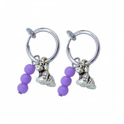 Klem Oorbellen- Hondje-Lila-Zilverkleur- geen gaatje- Charme Bijoux
