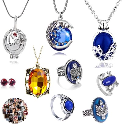 29-delige Vampire Diaries Sieraden Sticker Set met Elena Gilbert, Vervain Locket, Katherine Ring en Rode Diamanten Oorbellen voor Fans van de Serie