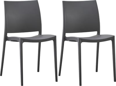 CLP Meton Set van 2 Tuinstoelen - Stapelbaar - Onderhoudsvriendelijk - Weerbestendig - donkergrijs